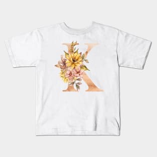 Watercolor sunflower bouquet monogram letter K Kids T-Shirt